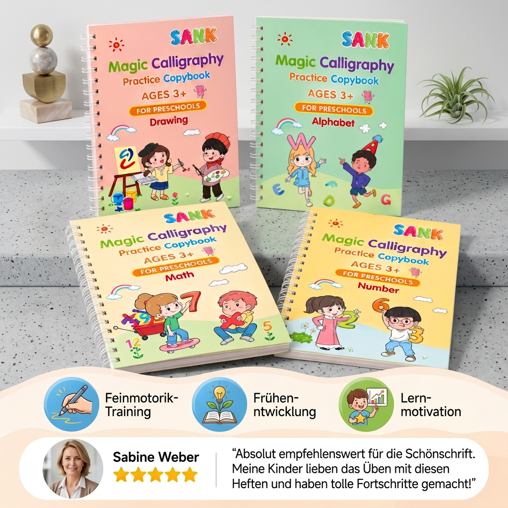 Magisches wiederverwendbares Schreibübungsheft-Set mit Rillen & verschwindender Tinte