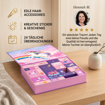 24-Tage-Einhorn-Adventskalender mit Haaraccessoires, Stickern & Überraschungsgeschenken