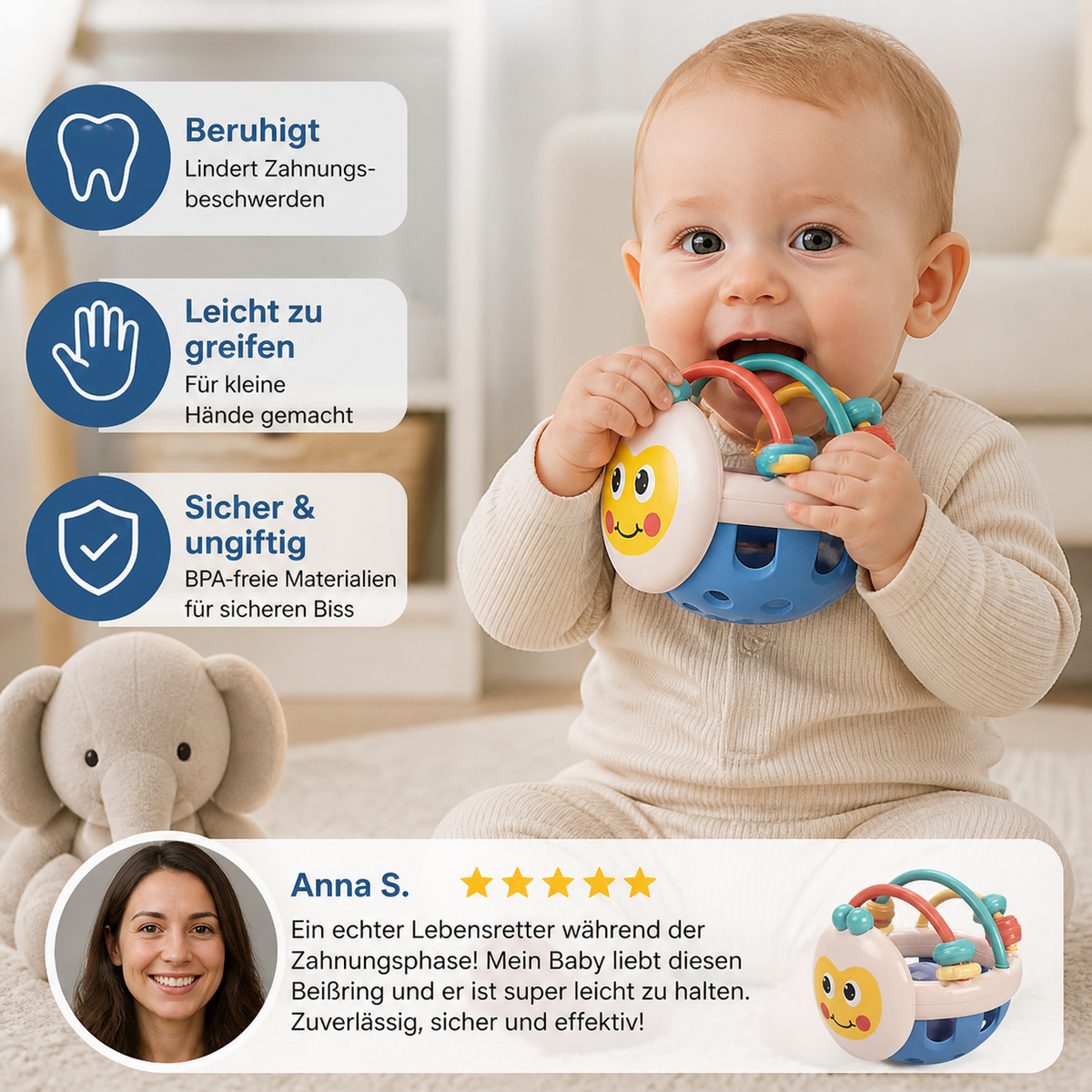 Baby-Beißring zur Beruhigung
