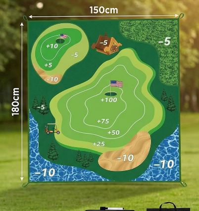 Klebendes 2in1 Golf Trainings- & Spielset – Indoor & Outdoor Abschlagmatte mit Zielwand & Schläger