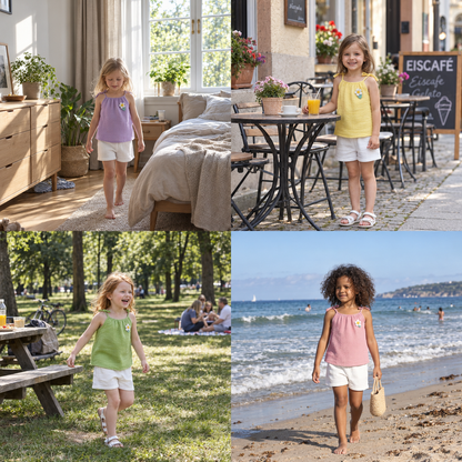 Sommerliches 2-teiliges Mädchen-Set im Koreanischen Stil – Blumen-Trägeroberteil mit Shorts