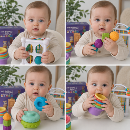 5-in-1 Montessori-Sensorik-Spielset für Babys aus weichem Gummi mit Stapel- & Sortierspielzeug – 26 Teile