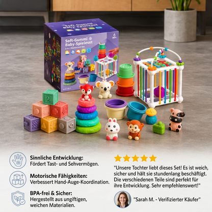 5-in-1 Montessori-Sensorik-Spielset für Babys aus weichem Gummi mit Stapel- & Sortierspielzeug – 26 Teile