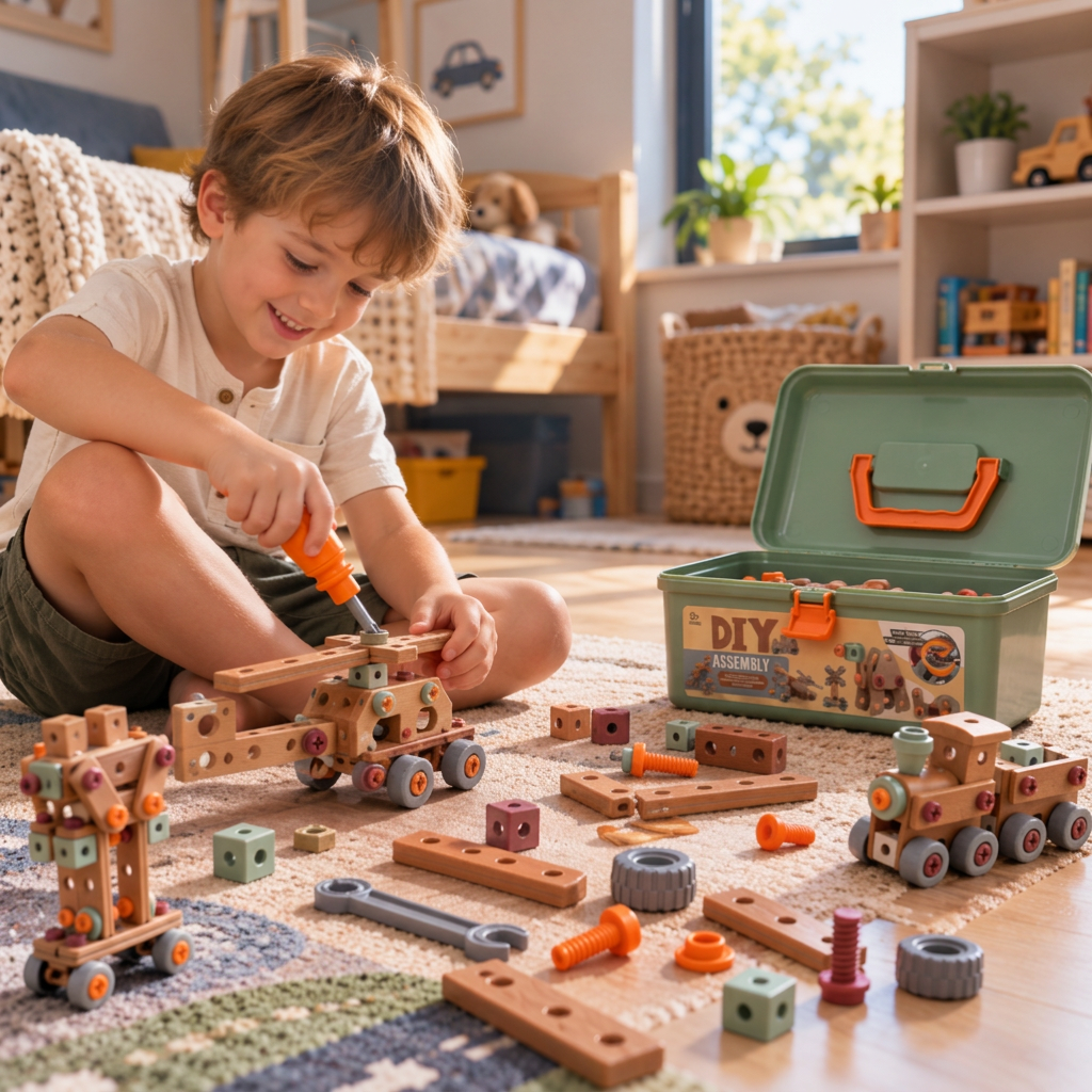 144-teiliges Kinder-Werkzeugset mit Bohrmaschine & Werkzeugkoffer – STEM Montessori-Bauset
