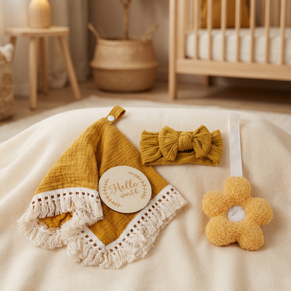 Baby Pflege Geschenkbox – Handtuch, Socken oder Haarband & Badebürste für Neugeborene