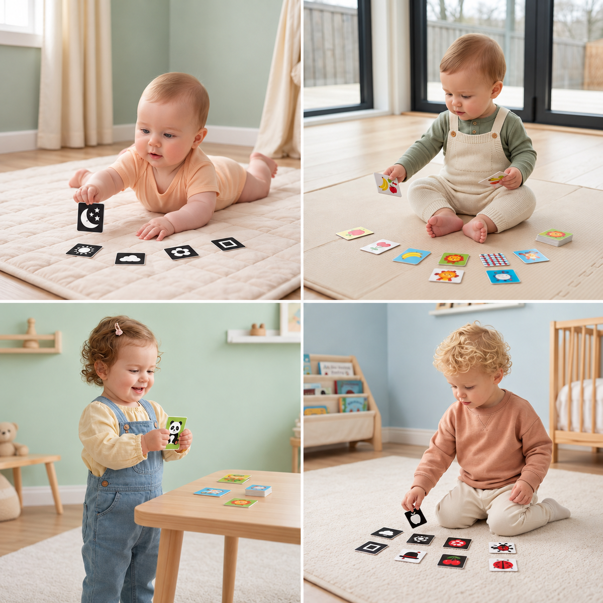 Montessori Lernkarten für Babys – Visuelle Stimulation, Farberkennung & Sortierset