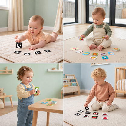 Montessori Lernkarten für Babys – Visuelle Stimulation, Farberkennung & Sortierset