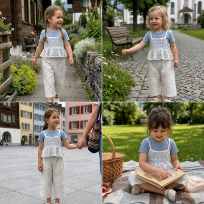 Süßes 3-teiliges Baby-Mädchen Set für Frühling & Sommer – Kurzarm Oberteil mit Spitze, Hose & Outfit