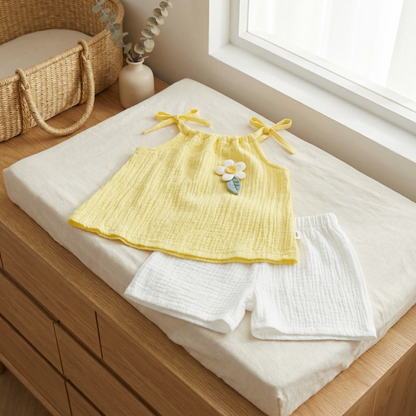 Sommerliches 2-teiliges Mädchen-Set im Koreanischen Stil – Blumen-Trägeroberteil mit Shorts